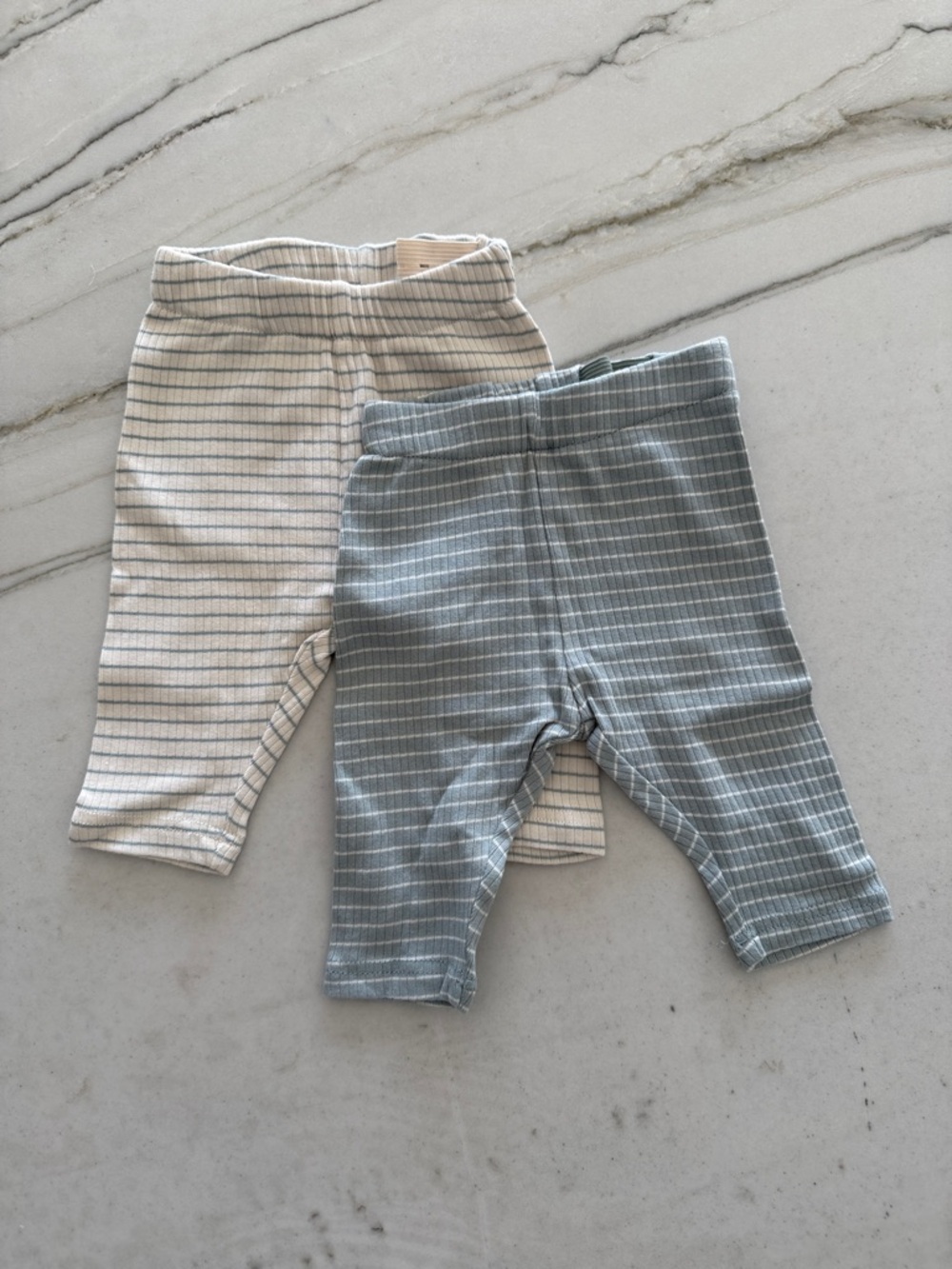 H&M Striped Baby Leggings Set - Cream & Dusty Blue